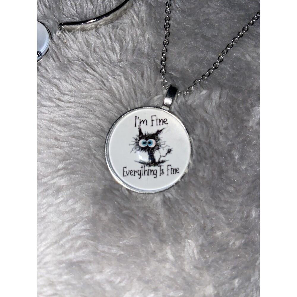 ‘I am fine everything’s fine’ cat jewelry, set of necklace, earrings, &bracelet￼